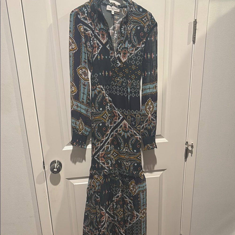 Cara Cara Blue Sheath Maxi Dress with Notched Collar